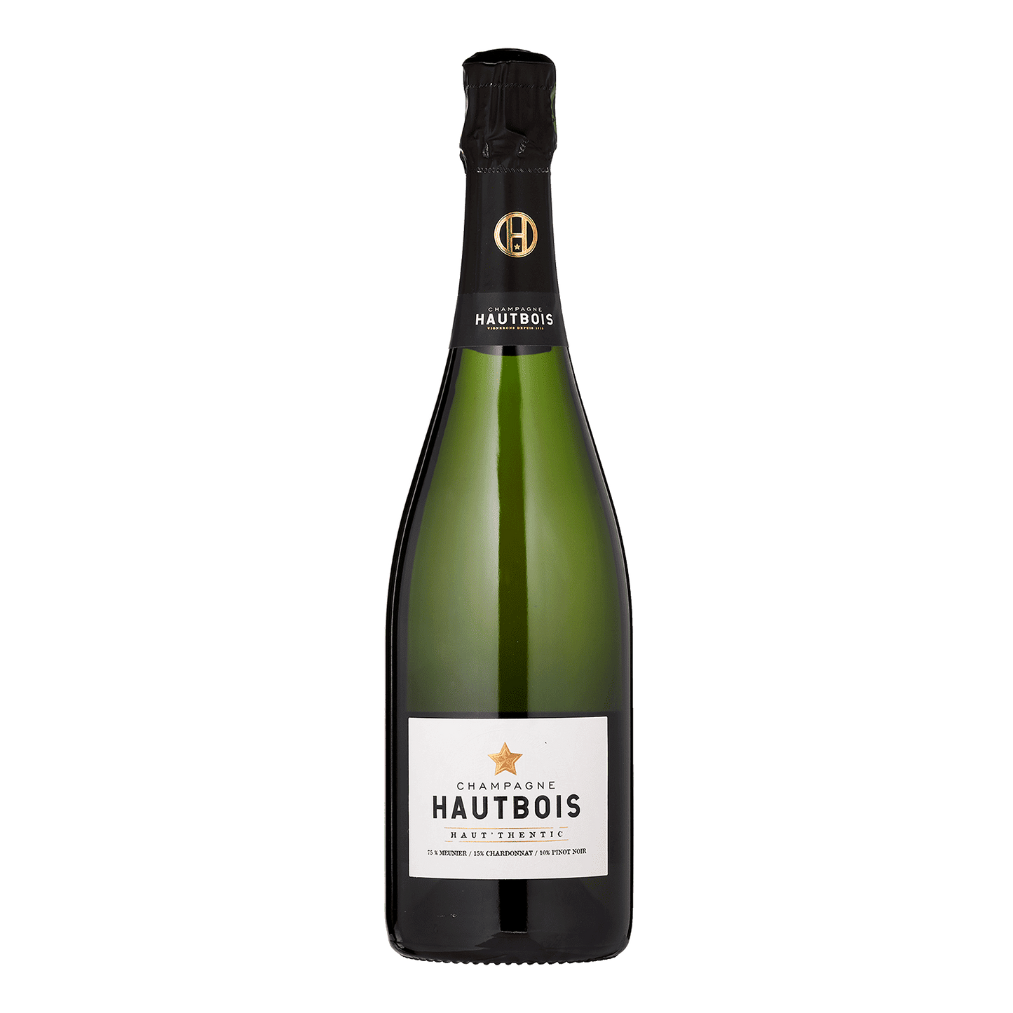 Champagne Hautbois Haut'thentic Brut flaske med mousserende vin og autentisk etiket