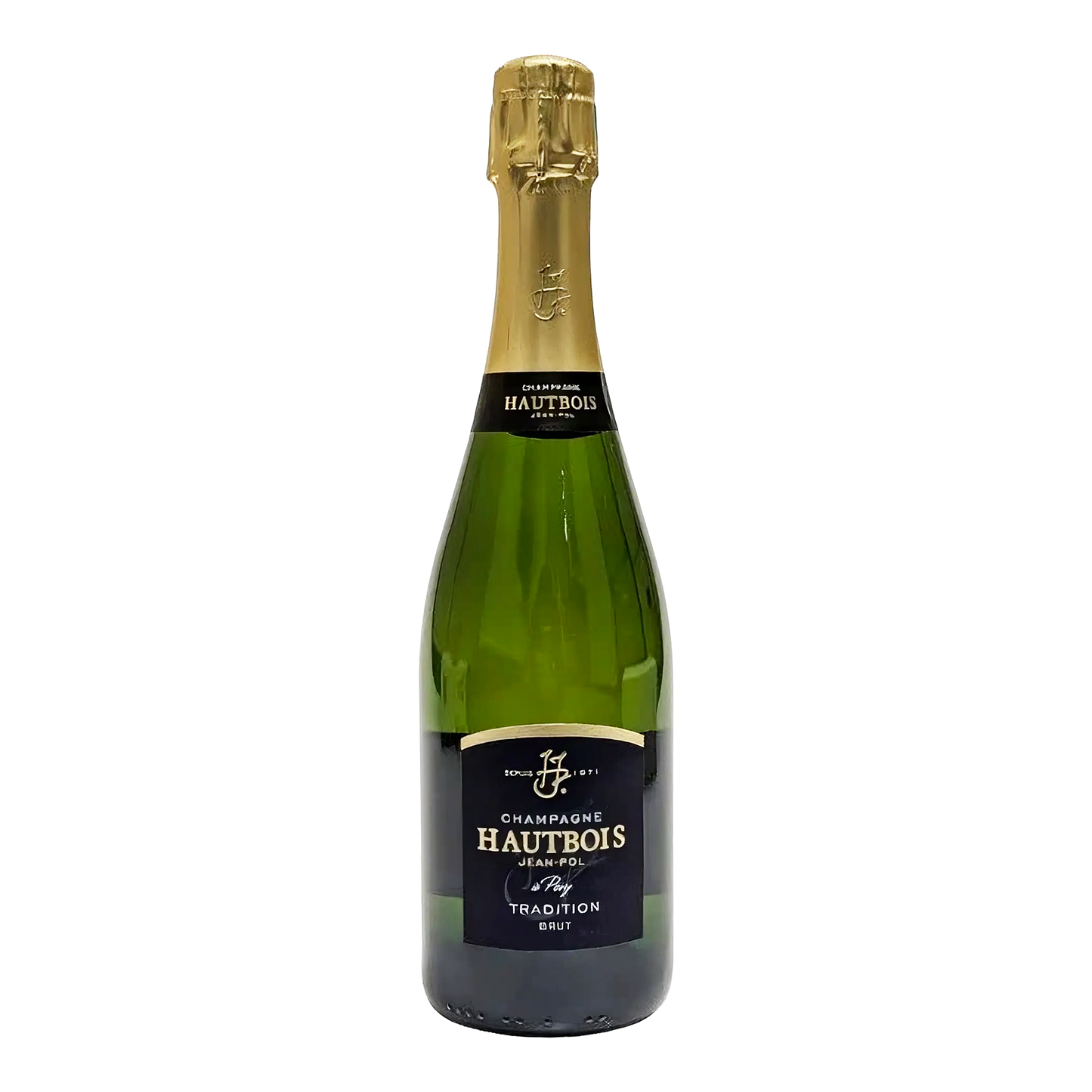 Champagne Hautbois Tradition Brut flaske med mousserende vin og elegant etiket