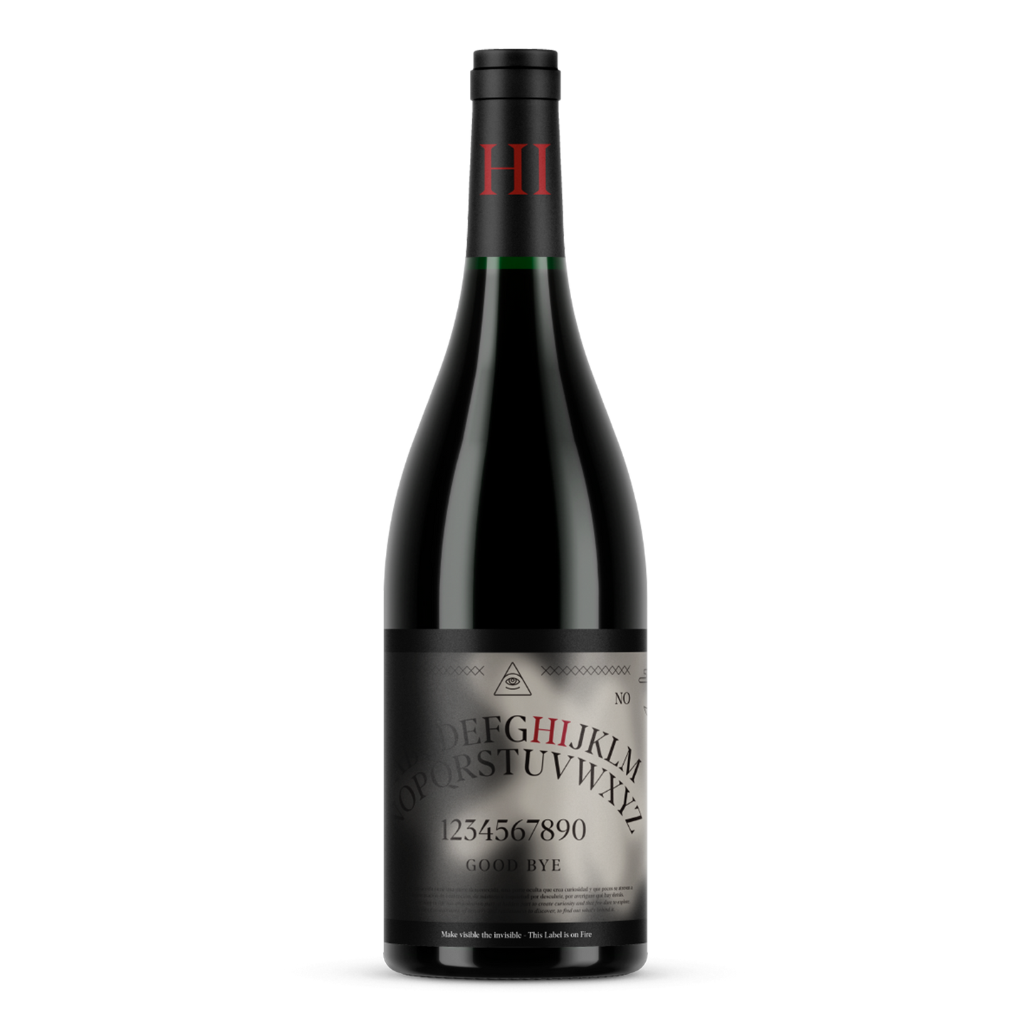 Finca Bacara Hi 2018 flaske med rødvin og unik sort etiket
