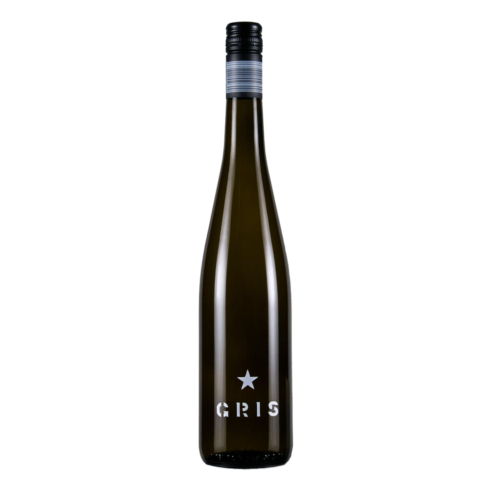 Gris 2022 hvidvin etikette med råt stencil-look og kreativt design