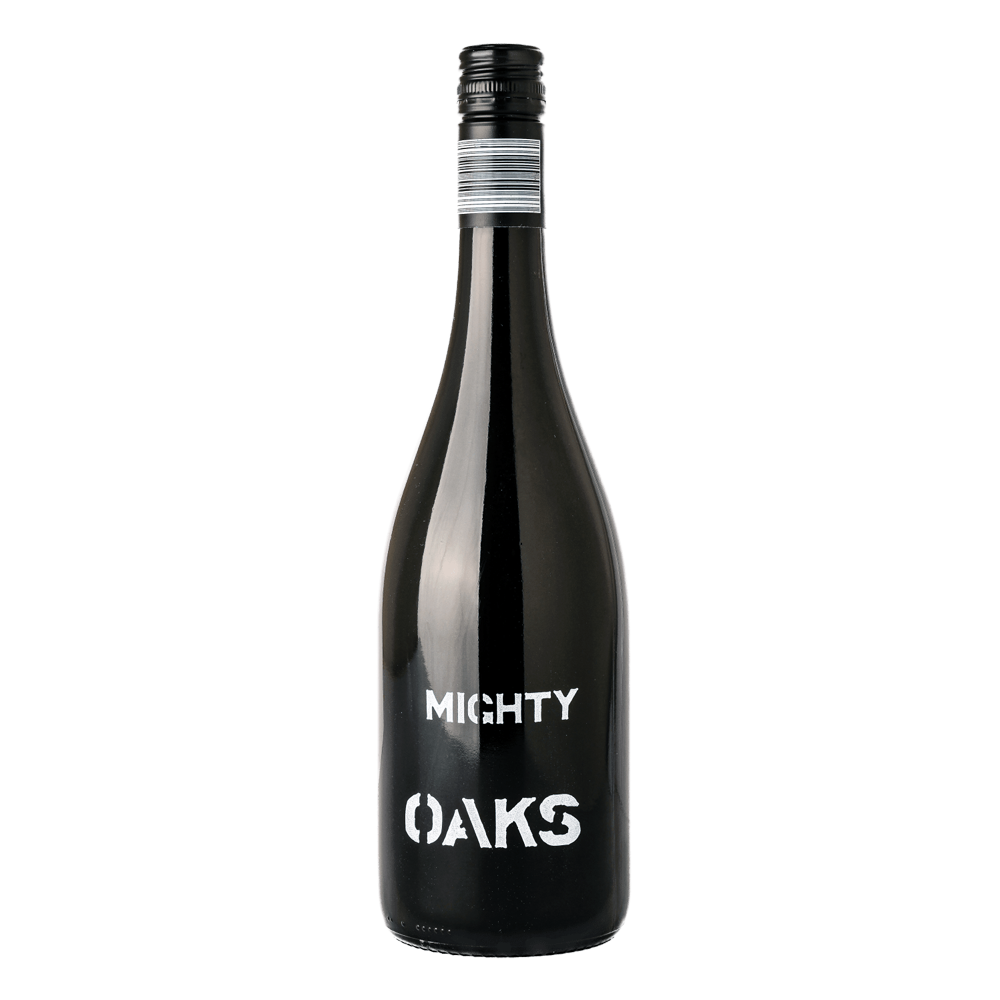 Mighty Oaks rødvin flaske med elegant og minimalistisk etiket