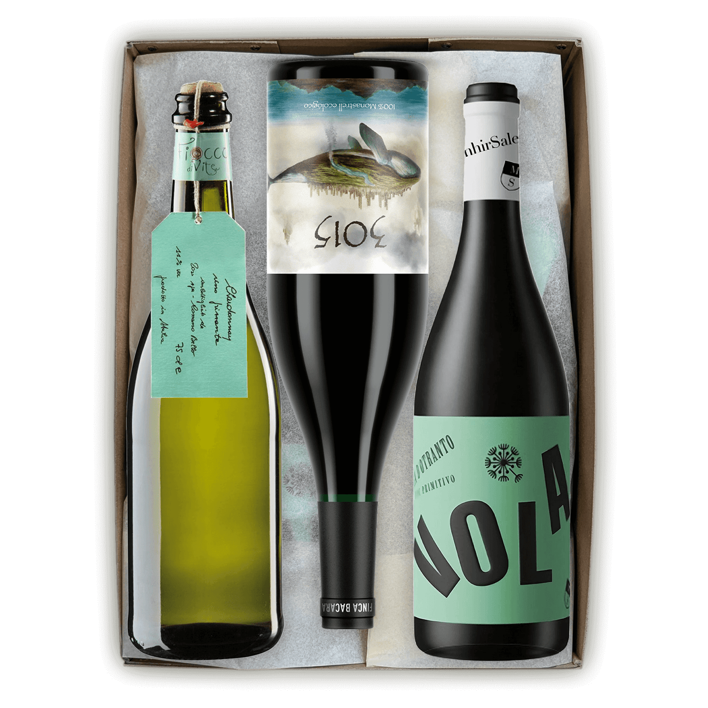Bobler og fyldig rødvin - gaveæske (3 flasker vin)