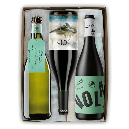 Bobler og fyldig rødvin - gaveæske (3 flasker vin)